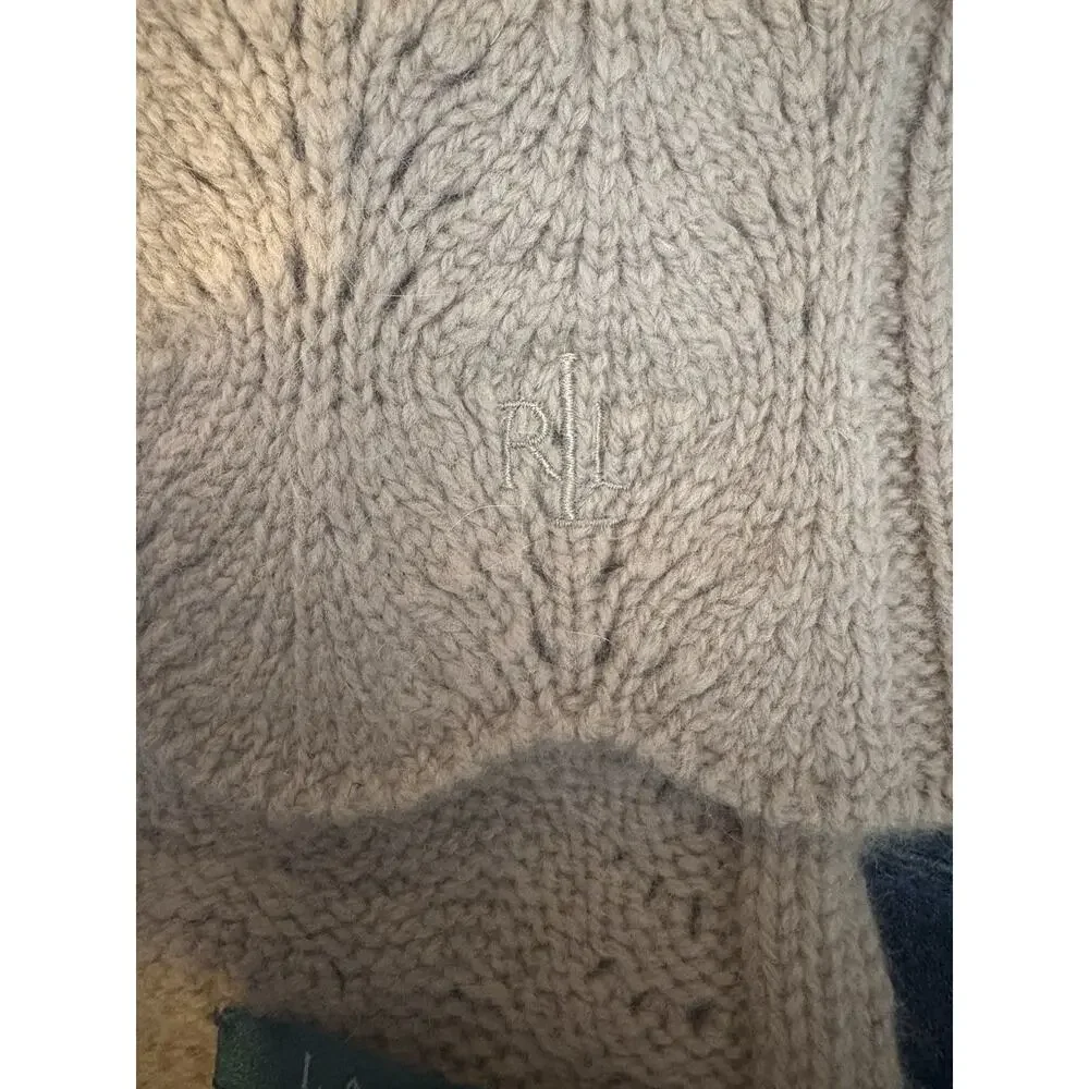 Lauren Ralph Lauren Cable Knit Scarf Tan Beige Lambswool Rabbit Hair Blend